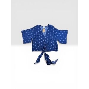 By Together NWT Tie Front Kimono Sleeve Blouse Women's Size L Geometric Boho